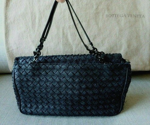 BOTTEGA VENETA Borsa A Mano Nero Intrecciato Raw Edge tessuto 2 manico \u0026  Borsa in buonissima condizione | eBay