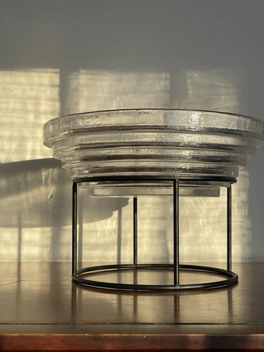 Blenko 9608L Stepped Pyramid Bowl CLEAR 11.5" 1990s Art Glass WV USA W/ Stand