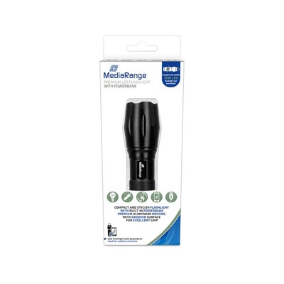 MediaRange LED Taschenlampe mit Powerbank 1800mAh Akku, sw MR735 (4260459619857)