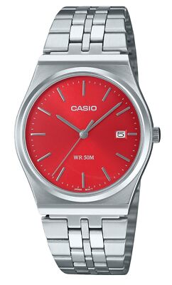 Casio Analog Stainless Steel Red Dial Quartz MTP-B145D-4A2V WR50M Unisex Watch