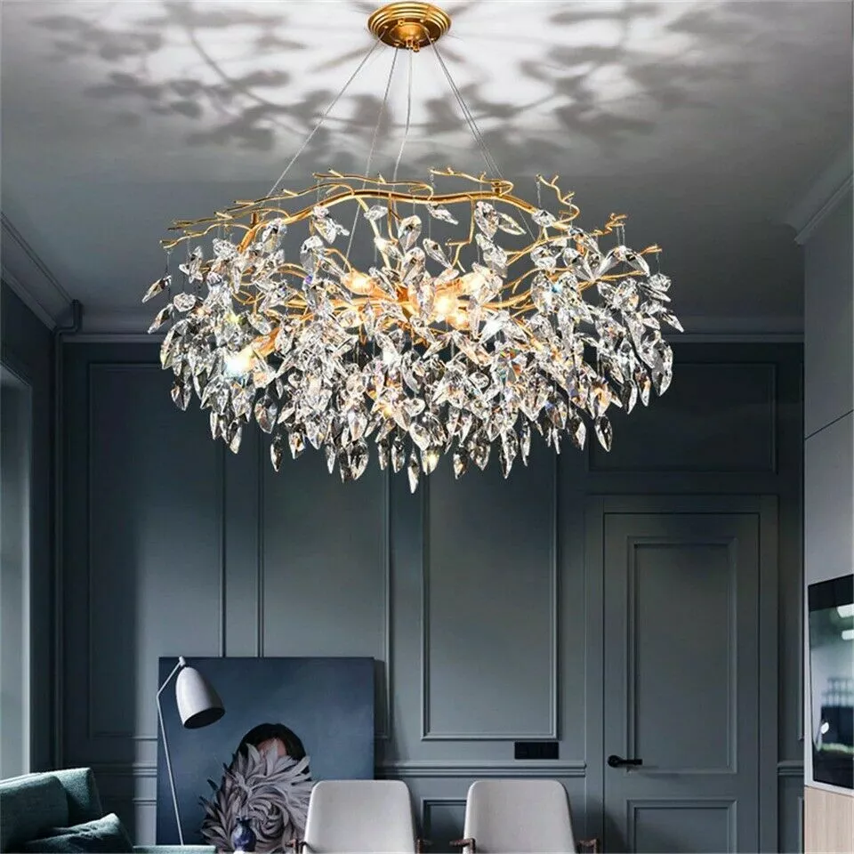 Nordic LED Crystal Chandelier Lighting Living Room Hanging Branch Light Lamp