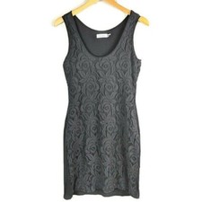 Calvin Klein Sheath Dress Womens 8 Black Sleeveless Form Fitting Floral Stretch