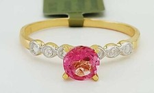 GENUINE 0.55 Cts PINK SAPPHIRE & DIAMOND RING 10k GOLD - Free Certificate - NWT