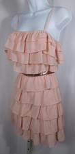 FOREVER 21 Peach Ruffled Tiered Sequins Waist Spaghetti Strap Dress Sz M