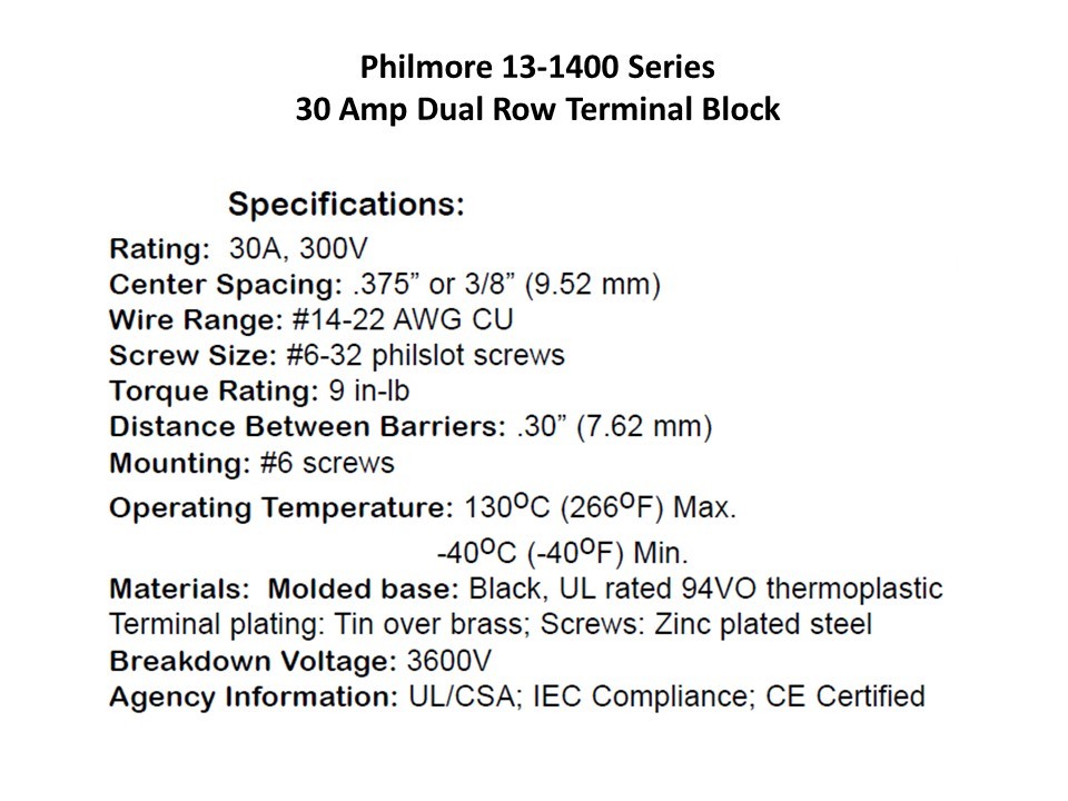 Philmore 6 Position Dual Row Terminal Block Barrier Strip - 30A @ 300V