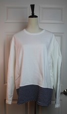 VTG Silverwear French Terry Solid/Stripe Mix Top White Navy Nautical XL USA-Made