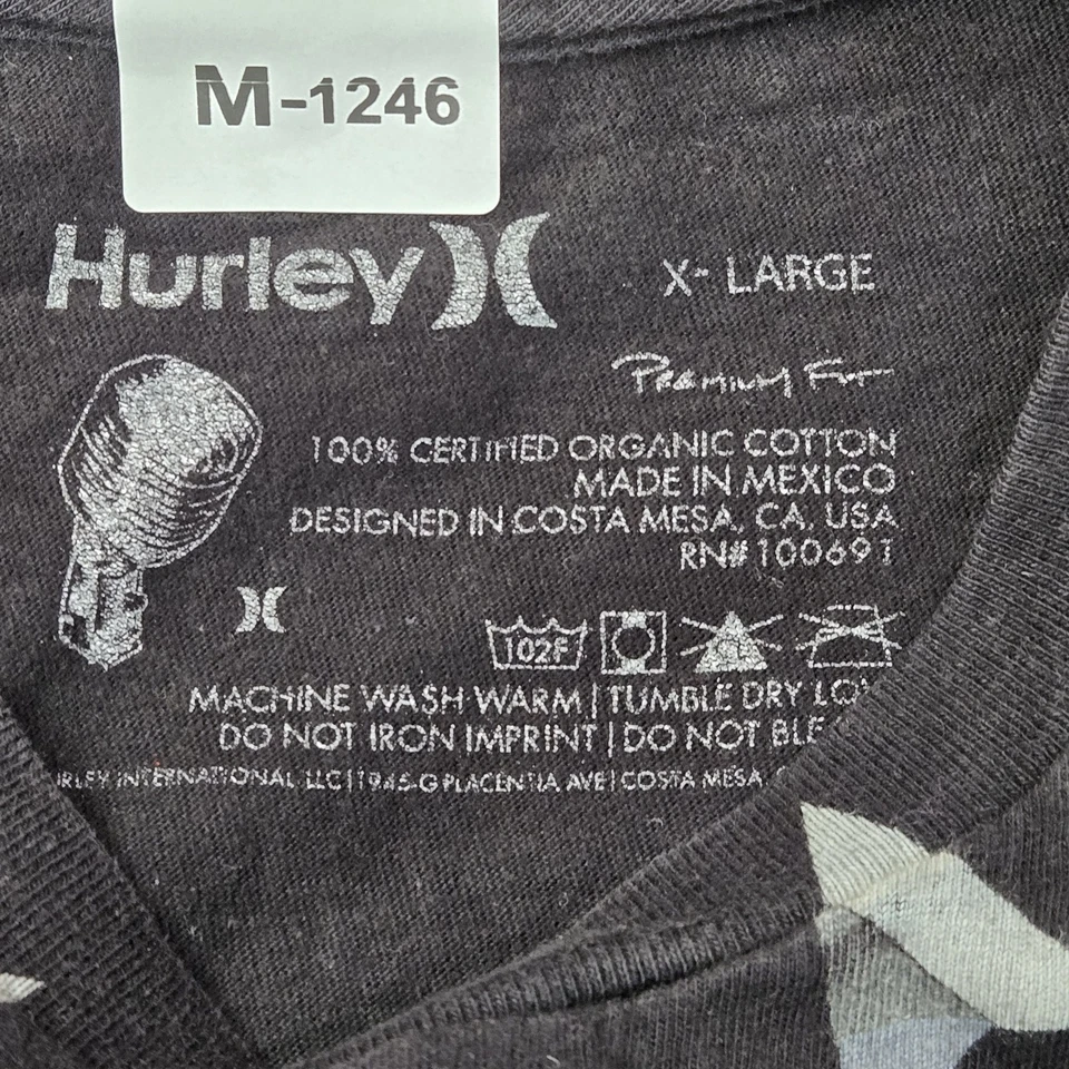 Hurley Men Shirt XL Black Geometric Short Sleeve Logo Graphic Organic Cotton - Imagem 3 de 4