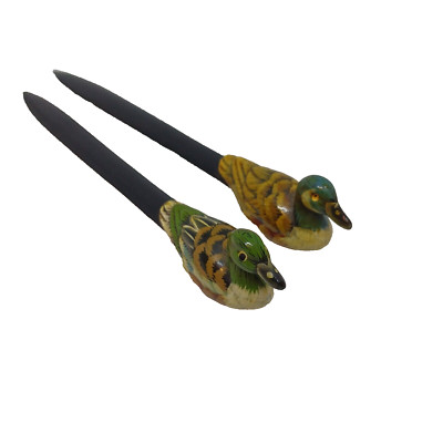 Vintage Inspired Duck Letter Opener Hand Painted Details 2 Items Hunter Man Cave