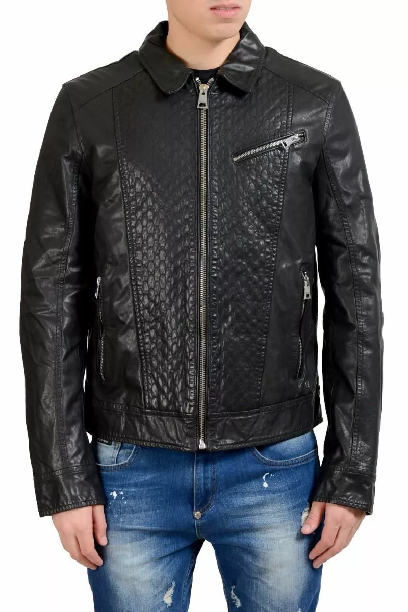 Just Cavalli Men s Black Full Zip 100 Leather Jacket Size M L XL 2XL