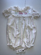 Toddler Romper Vintage Made In Philippines Embroidered Swans Fabric