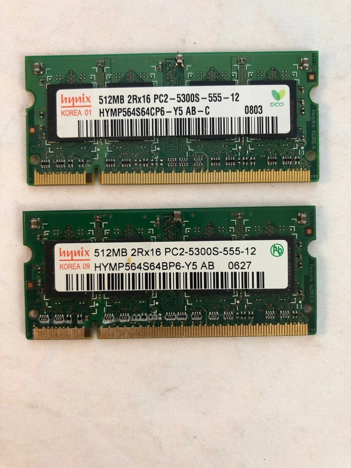2pc Hynix Samsung DDR Laptop Notebook Memory 1GB (2X512MB) PC2-5300S-555-12 512m - Image 2 of 4