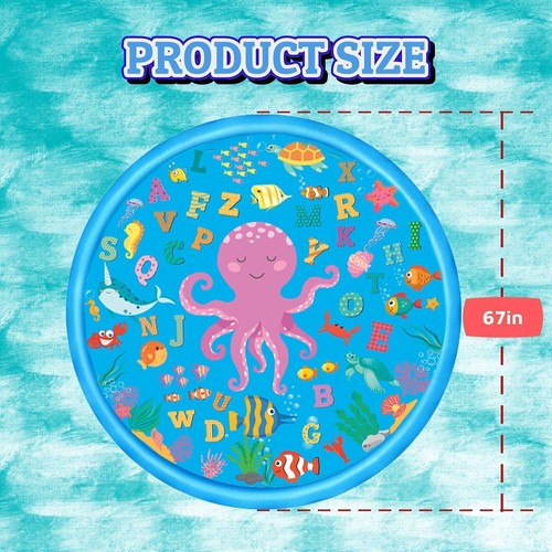 Lubibi Kids Splash Pad,67in Sprinkle Splash Water Pad For Alphabet Learning 3LNJ - Picture 3 of 8