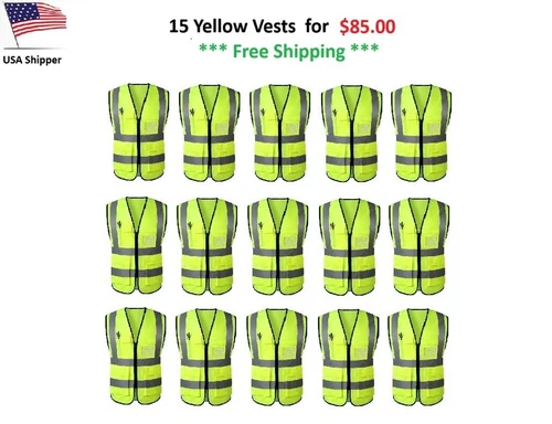 15    Five Pocket Yellow  High Visibility Class 2  Zipper Safety Vest video thumbnail