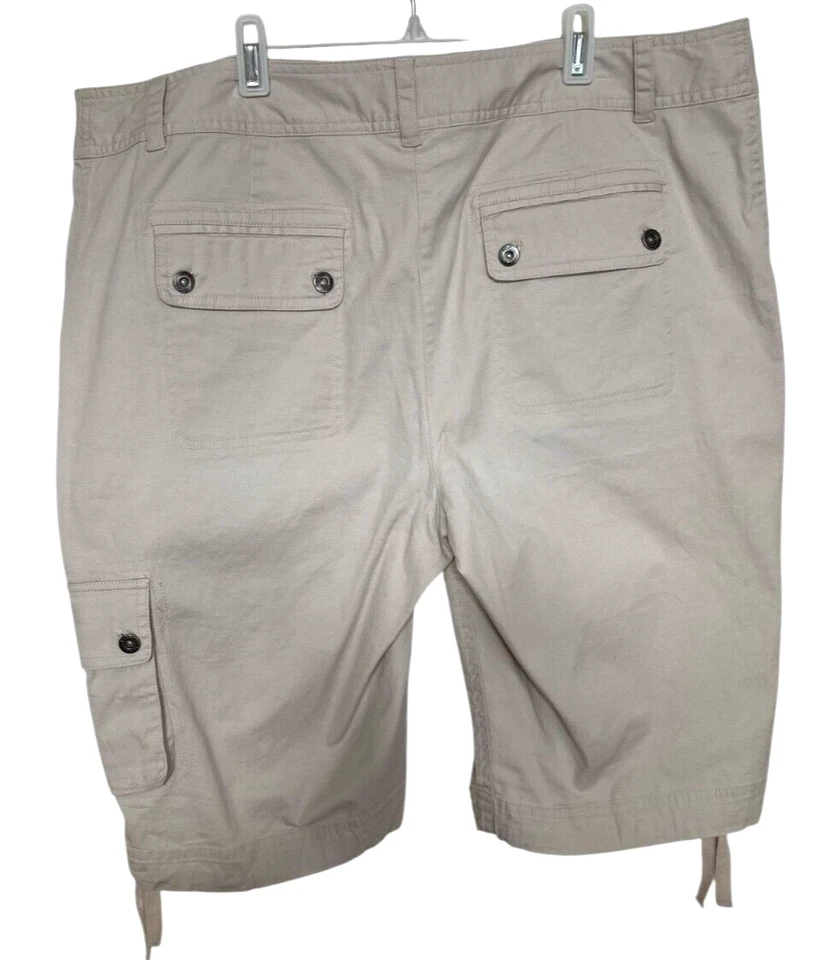 Liz & Co. Pantalones Cortos Carga Beige Algodón Spandex con Patas Corbatas y Bolsillos Talla 16 Foto 2 de 4