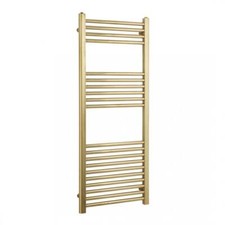 Straight Brushed Brass Heated Towel Rail Ladder Bathroom Radiator Valves