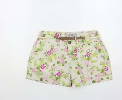 Modo Damen Elfenbein Blumenmuster Baumwollmischung Hot Pants Größe 8 L3 Reg