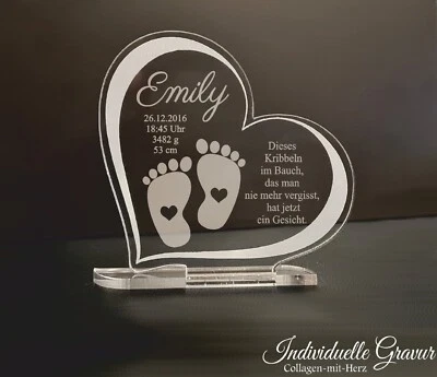 MARKENLOS 1 Aufsteller Herz "Babyfüße" inkl. Wunschtextgravur zur Geburt / Taufe Geschenk