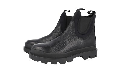 PRADA CHELSEA ANKLE BOOTS SHOES NEOPRENE BLACK LEATHER NEW US 7 EU 40 40,5