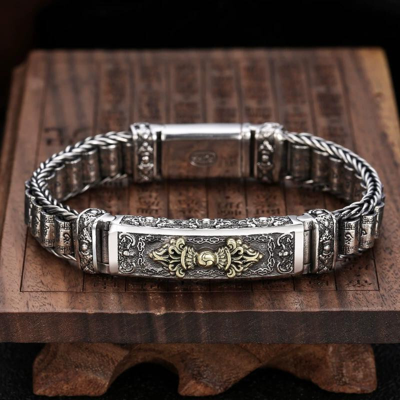 Pure 925 Sterling Silver Chain Vajra Wheat Tube Link Bracelet 69