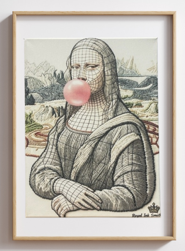 Mona Lisa Mix Media Embroidered Wall Art Re-Print Stretched Canvas RTH 12x16 3D