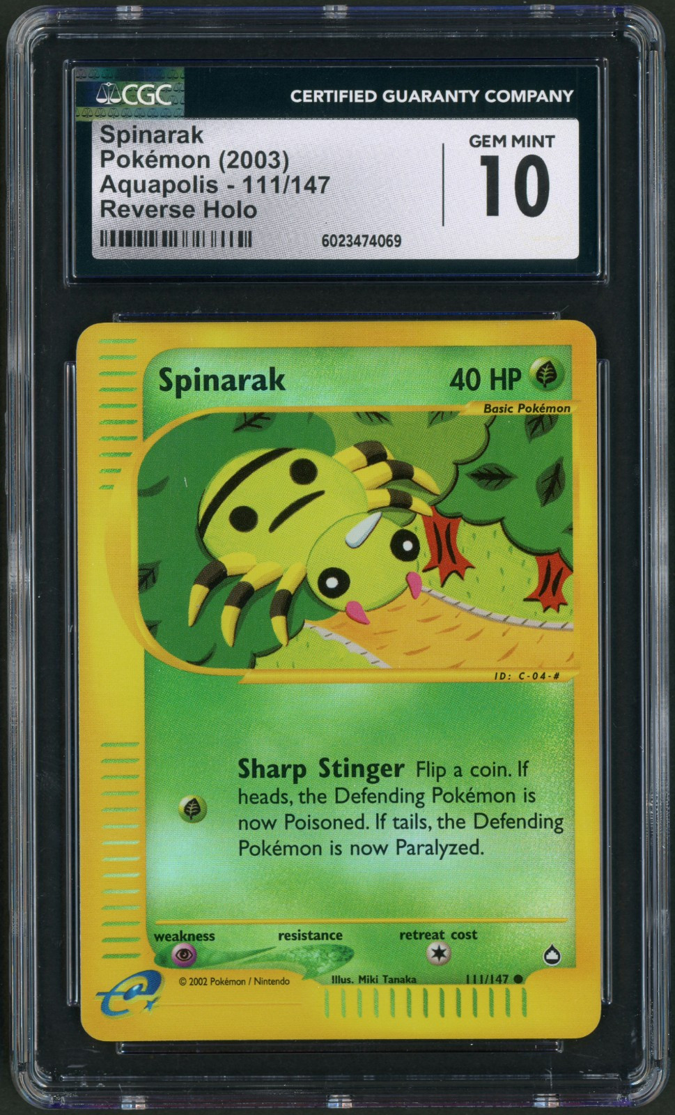 2003 Pokemon Aquapolis Spinarak Reverse Holo 111/147 CGC Gem Mint 10