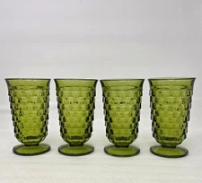 Set Of 4 Colony Whitehall Avocado Green Cube Heavy Glass Iced Tea Glasses