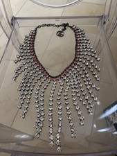 Gucci Jewelry Necklace Large Clear  & Pink Crystals Silver Brushed Metal New Box