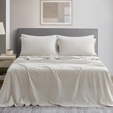 Linen Sheets Set Solid Color, Soft Breathable Sheets Set 4 PCs, Hypoallergenic