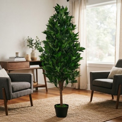 120cm Künstlicher Topiary Lorbeerbaum im schwarzen Topf - Elegante Innen/Außen Deko