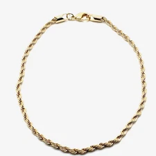 18k Gold Plated Rope Chain Anklet  Made In Brazil Size 10 Anklet