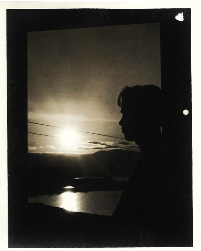 SUNSET & MAN IN SHADOWS Vintage Photo Man Watching The Sunset Doorway WWII PHOTO
