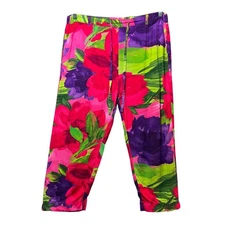 Vintage Jams World 90s Floral Rayon Pants Tropical High Waist Pleated M