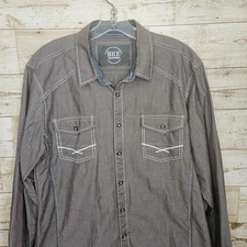 BKE Western Embroidered Shirt Size Large Athletic Fit Striped Brown Gray Metal