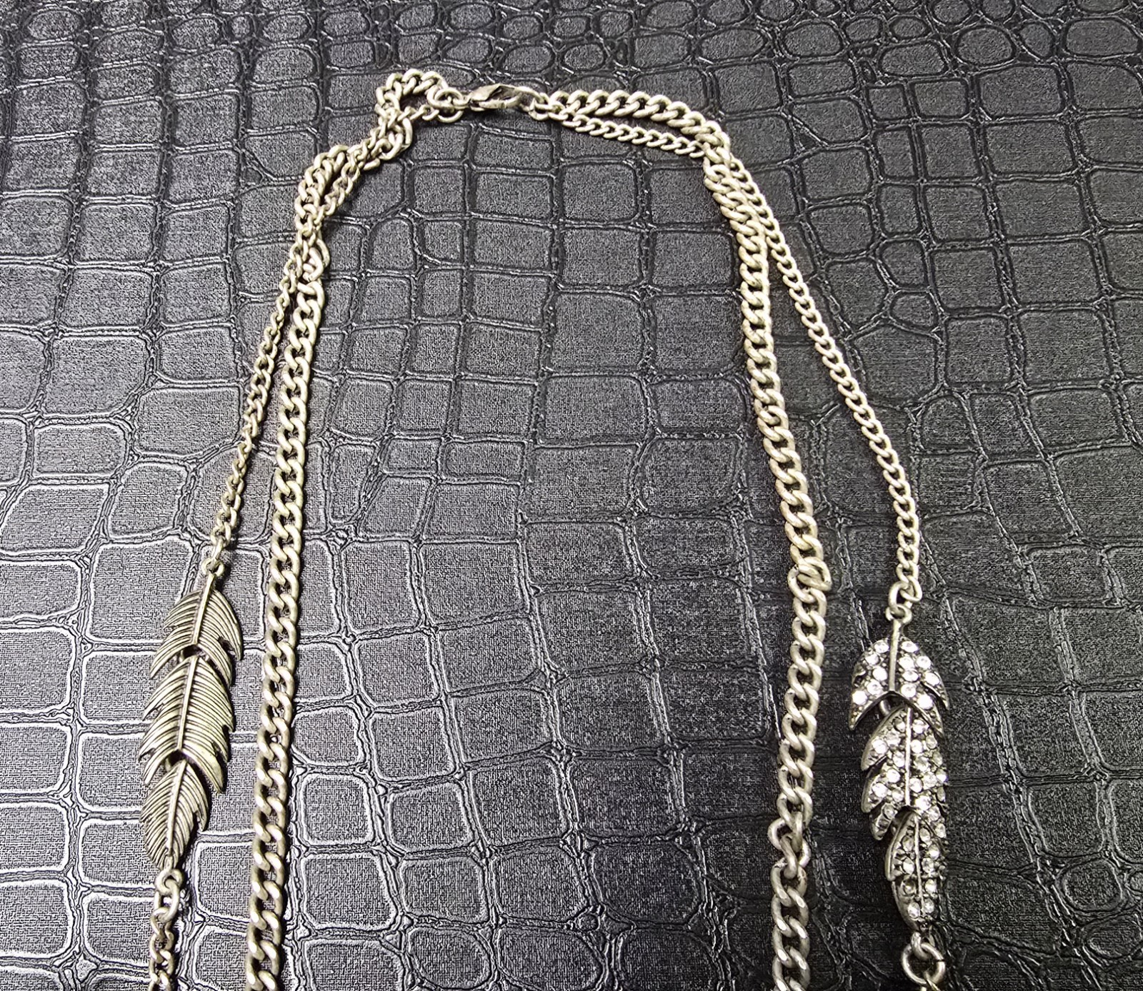 Double Chain Silver Tone Multi Leaf Bohemian Styl… - image 4