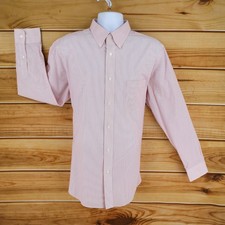 Croft  Barrow Dress Shirt Mens Sz 17.5 Red Striped Slim Fit Button Down Collar