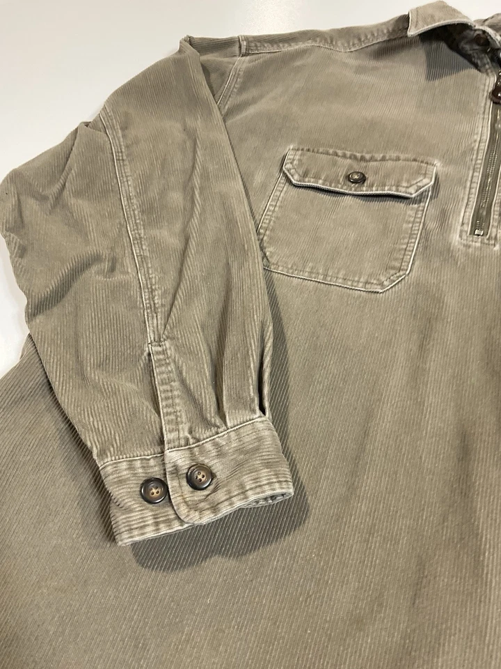 Vintage Structure Corduroy 1/4 Jacket Sz XL Grunge Khaki Utility Shirt 90s - Image 2 of 4