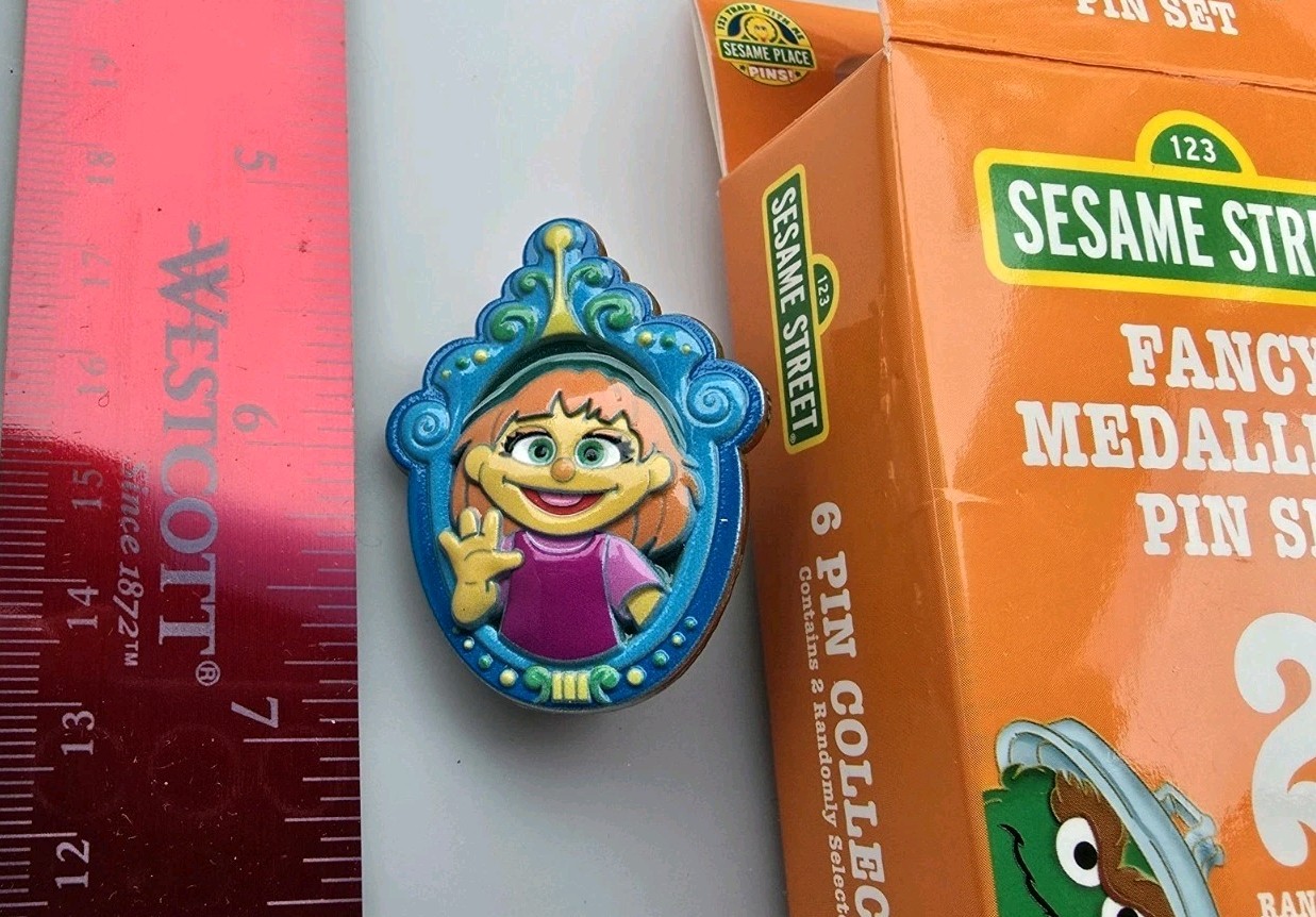 New 1.5" Julia Fancy Medallion Pin Sesame Street Place S. 2 Waves Hello Autistic