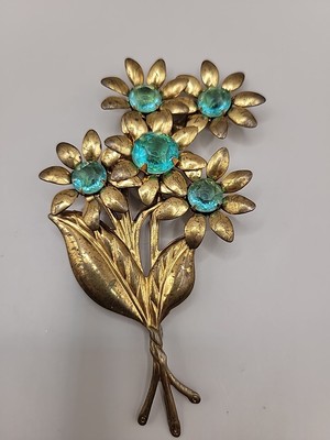 Miriam Haskell Antique/Vtg Early Unsigned 1920s Large Amazing Aquamarine Brooch 