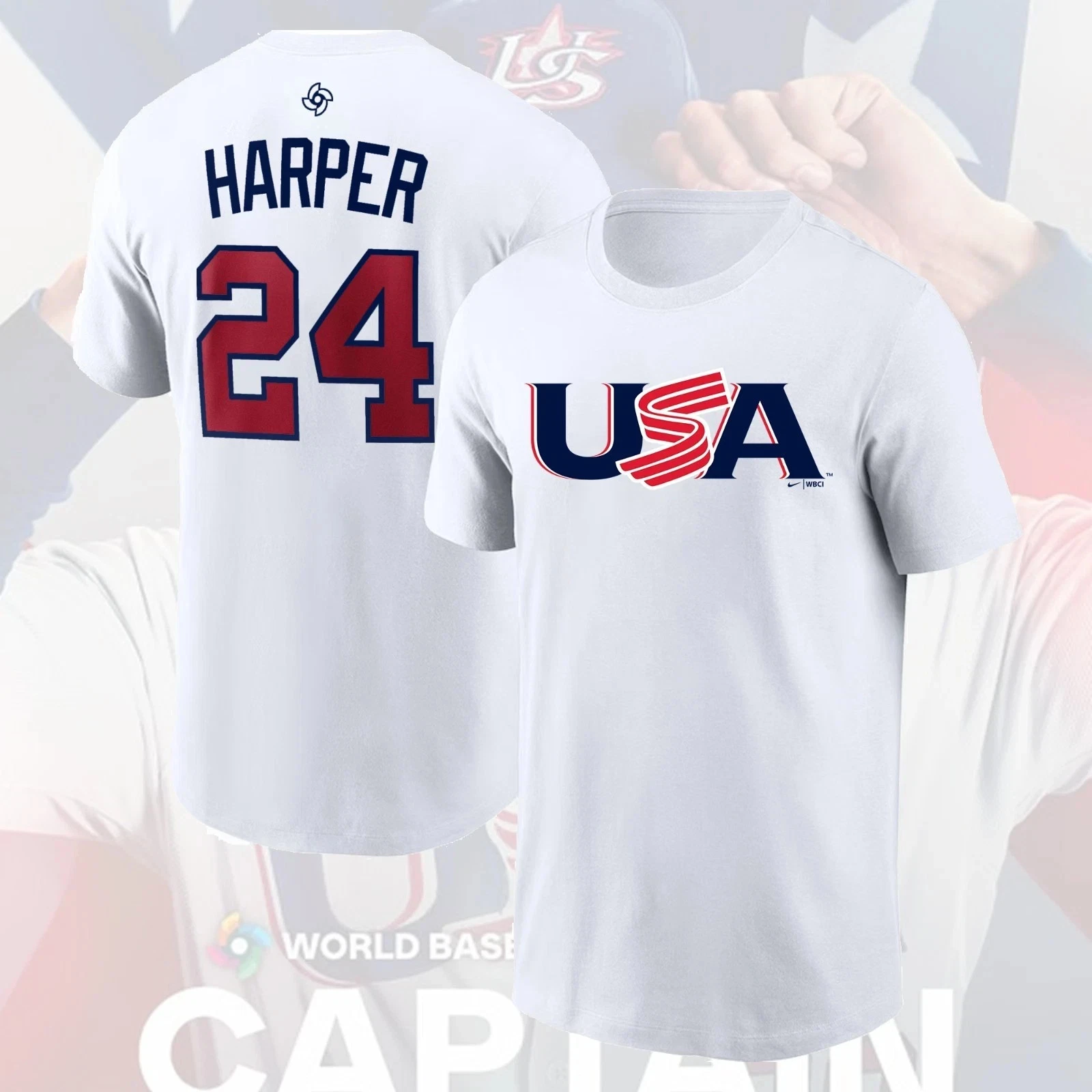 Bryce Harper #24 USA Team 2026 World Baseball Classic Name & Number All Size