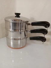 1801 Revere Ware 2 Qt Stainless Saucepan Steamer Double Boiler Insert Lid EUC