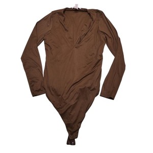 Victoria's Secret Bodysuit Womens XL Brown Long Sleeve V-Neck Stretch Jersey