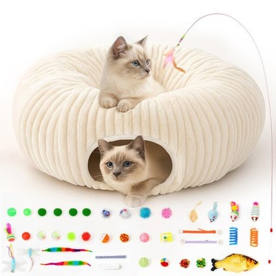 MOYMO Cat Tunnel Bed with 40 Cat Toys, Collapsible Play Tunnel for Indoor Cat...