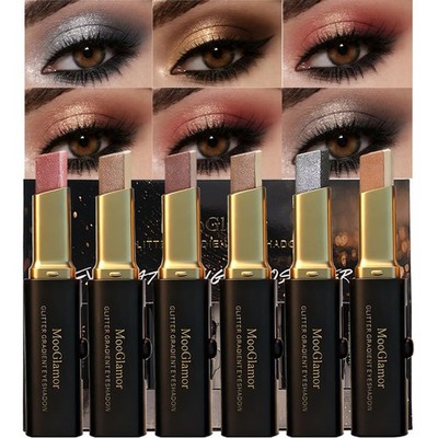 6 Pcs Glitter Eye Shadow Stick Shimmer Eye Shadow Set with Two-Color Gradient...