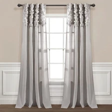Ruched Waterfall Linen Window Curtain Single Panel, 84" Long x 52" Wide, Ligh...