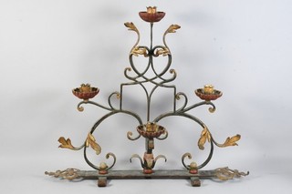 C34U05 Alter Schmiedeeisen Kerzenleuchter 4 flammig