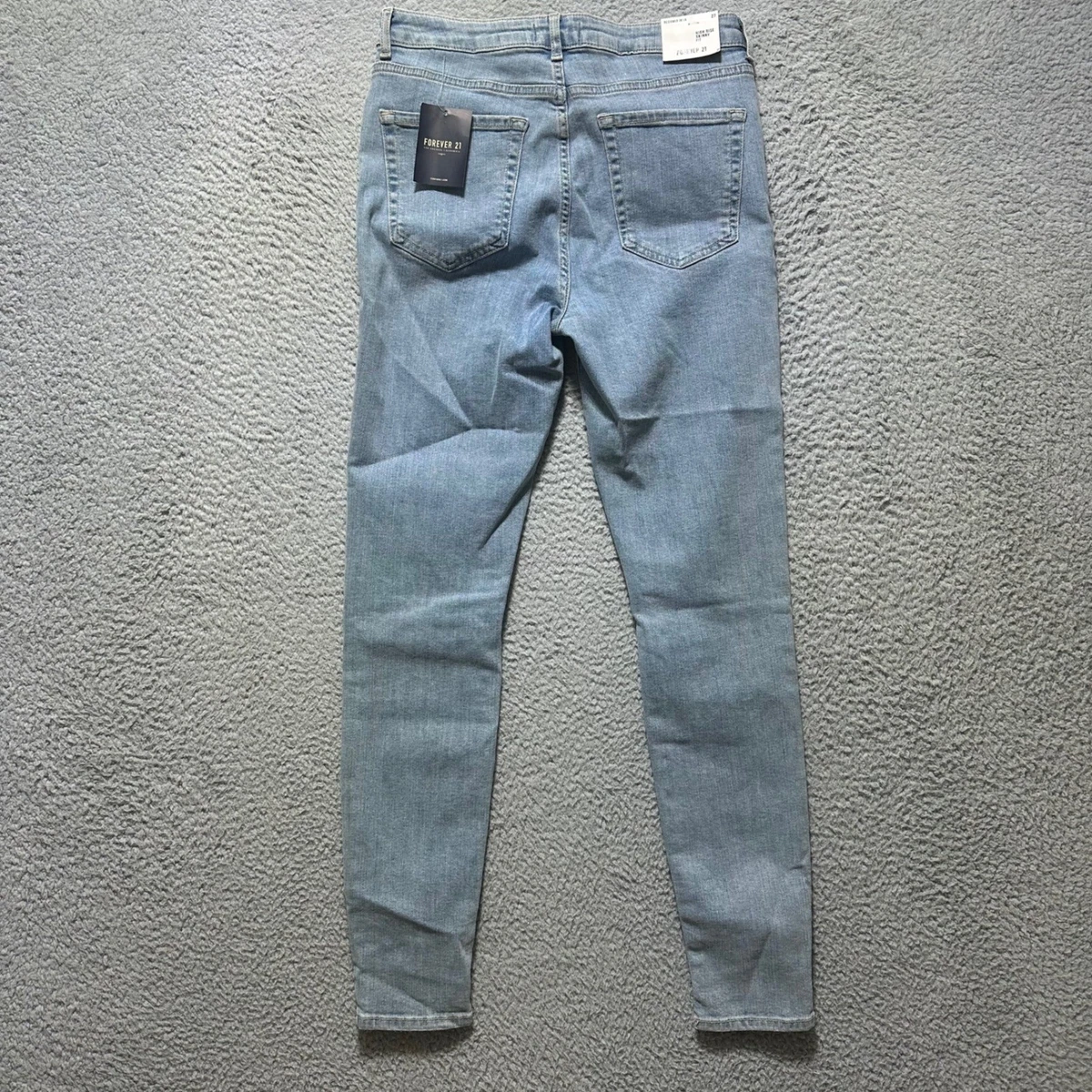 Pantalones de mezclilla ajustados de tiro alto Forever 21 para mujer lavados ligeros desgastados talla 27
