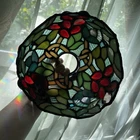 Vintage Tiffany-Style Stained Glass Lamp Shade Grapes Floral Colorful Small