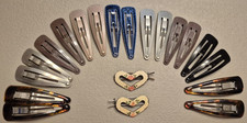 Vintage Metal Snap Hair Clips Barrettes Lot Hearts Brown Tortoise Silver Gold
