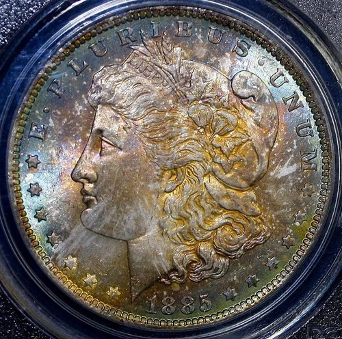 1885-O Morgan Silver Dollar  $1 - PCGS MS 65  Rainbow Toning