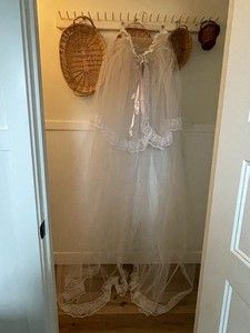 Vintage Laced Crib Mosquito Netting Canopy With Silk Ribbon